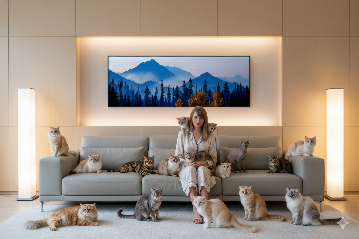 Large landscape canvas hung above a neutral sofa